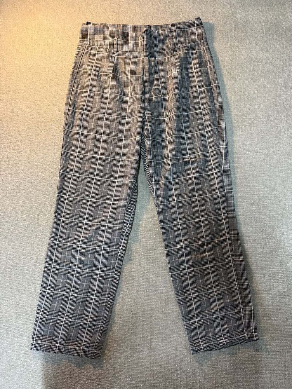 Kendall & Kylie Women's Gray Black Plaid High Waisted Trousers Pants Medium